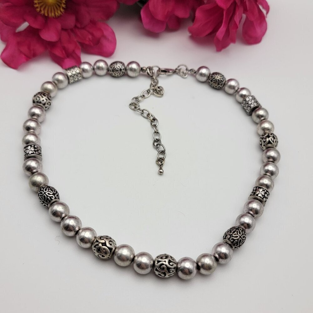 Premier Designs Silver-Tone Ball Bead Necklace 20 Inch Adjustable Lobster Clasp